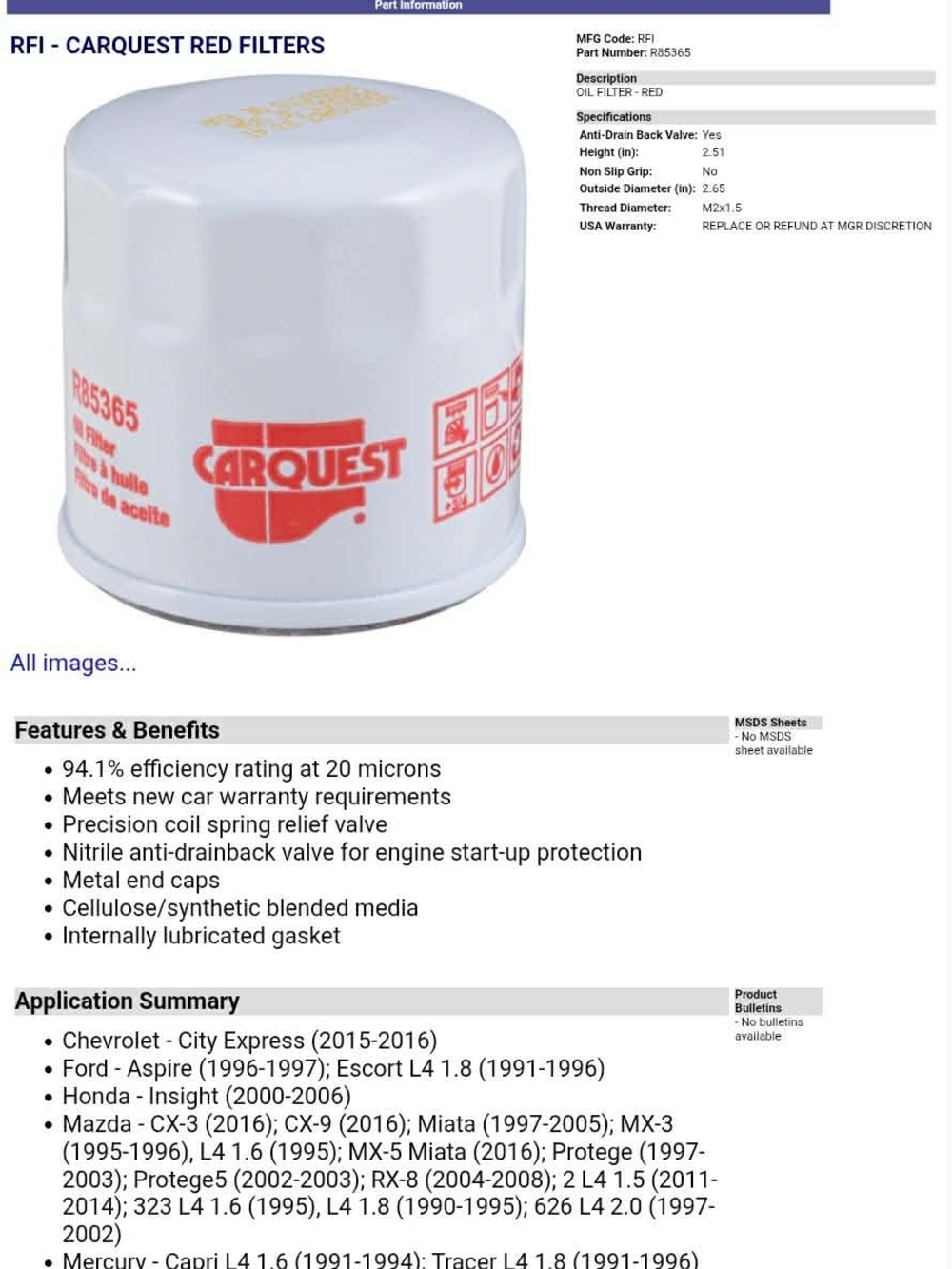 4 Red Oil Filter - White with Red Logo
